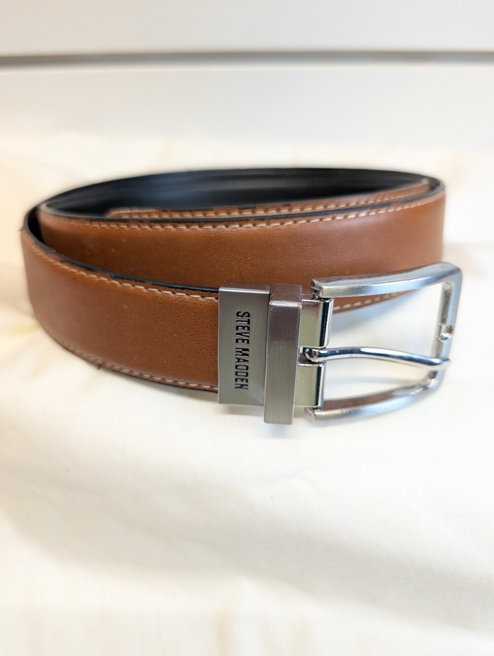 Steve Madden MEN'S‎ Reversible BELT SIZE (L 38/40) Black/Brown Silver Buckle